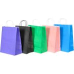 Ecen Plast 5 Renkli Geri Dönüştürülebilir Kraft Çanta Seti 25x12x31 cm, 5 Adet Hediye Poşeti