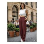 ECEYLÜL MODA BORDO SCUBA KREP ÖNÜ PİLELİ PALAZZO PANTOLON