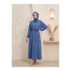 ECEYLÜL MODA Kadın Siyah Pamuklu Modal Dökümlü Kuşaklı Elbise - Belden Lastikli Mevlana Model Tesettür Elbise