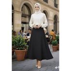 ECEYLÜL MODA SİYAH SCUBA KREP BEL LASTİKLİ KLOŞ ETEK(93-94CM UZUNLUK)