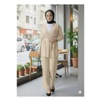 ECEYLÜL MODA Tesettür İkili Takım Beli Bağlamalı Kimona Ve Bol Paça Pantolon Bej Günlük Şık İkili Takım