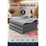 ECHOTEX ( 3 Adet ) Genel Mikrofiber Bez, Mutfak, Tezgah, Araç, Cam Temizlik Bezi Çok Amaçlı Gri Renk 40*40Cm