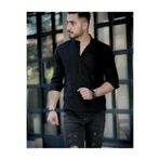 ECK MODA Erkek Siyah Hakim Yaka Keten Slim Fit Gömlek