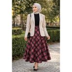 ECK MODA Kadın Scuba Likralı Esnek Kumaş Ekoseli Uzun Çan Etek