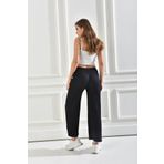 Eclipse Kadın Ribana Kumaş Fitilli Pantolon Siyah