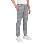 Ecmio Erkek Gri Ekose Keten Görünümlü İnce İlkbahar-Yaz Slim Fit Pantalon Gri 38