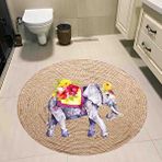 Eco Concept Hasır Desen Banyo Paspası, İskandinav Paspas, Bohem Paspas, Yuvarlak Paspas, Kaymaz Taban Banyo Paspası, Yıkanabilir Paspas, 80x80 Cm Bej