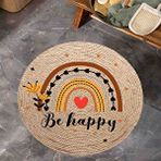 Eco Concept Hasır Esen Banyo Paspası, İskandinav Paspas, Yuvarlak Paspas, Be Happy Paspas, 80x80 Cm Bej