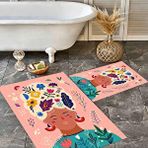 Eco Concept Kadın Yüzü Klozet Takımı, Bohem Paspas, İskandinav Desen Banyo Paspası,kaymaz Taban, Yıkanabilir Klozet Takımı, Pembe