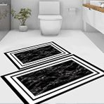 Eco Concept Siyah Mermer Desen Banyo Paspası, Kaymaz Taban Klozet Takımı, Yıkanabilir Paspas,