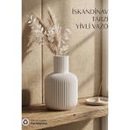Eco Lounge Beyaz Yivli Dekoratif Vazo - Modern İskandinav Tasarım Minimalist Salon Aksesuarı 15 cm