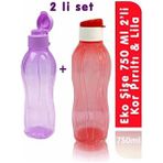 Eco Şişe Suluk Matara 750 ml 2li Kor Pırıltı - Lila - Çok Renkli
