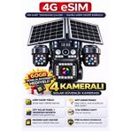 Ecocam 4 Kameralı 4G E-SIM Kartlı Güneş Enerjili Güvenlik Kamerası Çift Solar Panel 60GB İnternet Hediyeli