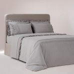 Ecocotton Adelya Battal Boy Nevresim Takımı %100 Organik Pamuk Keten Brodeli Gri 240X220 cm - 240 x 220 cm