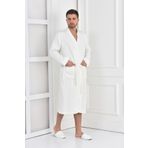 Ecocotton Alessa %100 Organik Pamuk Jakarlı Krem Erkek Pike Bornoz