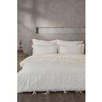 Ecocotton Amanda 200x220 cm Krem %100 Organik Pamuk Keten Dantelli Çift Kişilik Nevresim Takımı
