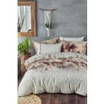 Ecocotton Demre Keten Dijital Bej 220x240 cm Battal Boy Nevresim Takımı