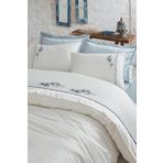 Ecocotton Derin %100 Organik Pamuk Saten El Nakışlı Krem 220x240 cm Battal Boy Nevresim Takımı Seti