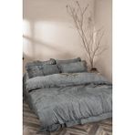 Ecocotton Farah Battal Boy Nevresim Takımı %100 Organik Pamuk Saten Parça Boya El Nakışlı Antrasit 240x220 Cm