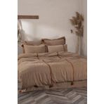 Ecocotton Hazar Battal Boy Nevresim Takımı %100 Organik Pamuk Saten Parça Boya Bej 240x220 Cm