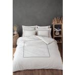 Ecocotton Lavin Çift Kişilik %100 Organik Pamuk Saten Nakışlı Bej-Yeşil 200x220 cm Nevresim Takımı