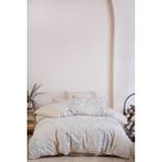 Ecocotton Libera Battal Boy Nevresim Takımı %100 Organik Pamuk Keten Süzene Nakışlı Krem-Gri 240X220 cm - Krem - Gri