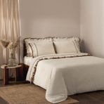Ecocotton Maide Çift Kişilik Nevresim Takımı %100 Organik Pamuk Kenevir Karışımlı Nakışlı Bej 200X220 cm - 200 x 220 cm