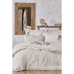 Ecocotton Masal Battal Boy Nevresim Takımı %100 Organik Pamuk Keten El Nakışlı Bej 220X240 cm - 220 x 240 cm