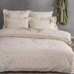 Ecocotton Masal Battal Boy Nevresim Takımı %100 Organik Pamuk Keten El Nakışlı Bej CK