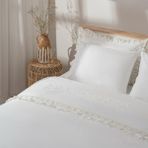Ecocotton Paye Battal Boy Nevresim Takımı %100 Organik Pamuk Percal Nakışlı Dantelli Krem 240X220 cm - 240 x 220 cm