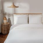 Ecocotton Paye Çift Kişilik Nevresim Takımı %100 Organik Pamuk Percal Nakışlı Dantelli Krem 200X220 cm - 200 x 220 cm