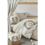 Ecocotton Polina %100 Keten El Nakışlı Bej 100x150 cm Kız Bebek Nevresim Takımı