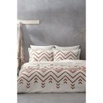 Ecocotton Talya Battal Boy Nevresim Takımı %100 Pamuk Keten Panç Nakışlı Terra-Bej 240X220 cm - Kiremit