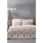 Ecocotton Talya Çift Kişilik Nevresim Takımı %100 Pamuk Keten Panç Nakışlı Terra-Bej 200 x 220 cm - Kiremit