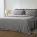 Ecocotton Tanya Çift Kişilik Pike Yatak Örtüsü Takımı %100 Pamuk Dokuma Gri 260X240 cm - 260 x 240 cm