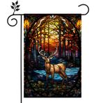 EcoEdenLandscapes Merry Christmas Geyik Bahçe Bayrağı, Noel Geyiği Avlu Çim Dış Dekoru, Çuval Bezi Çift, Cam Tarzı, Yeniden Kullanılabilir, dış mekan bayrağı 12,5 inç × 18 inç (Geyik)