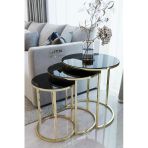 Ecol Desings Ecol Gold Metal Zigon Sehpa Siyah Kırılmaz Cam
