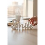 ecolia store Dekoratif "Smile" Yazısı - Beyaz Minimalist Masa Üstü Obje - 3D Baskı Modern Ev ve Ofis Aksesuarı