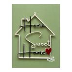 ecolia store "Home Sweet Home" Yazılı Kalp Detaylı Dekoratif Duvar Objesi - Modern Ev Şekilli Duvar Süsü