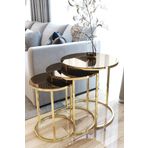 Ecoline Desing Gold Metal Kırılmaz Bronz Ayna 3'Lü Zigon Sehpa