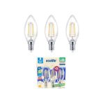 Ecolite 4W LED Filament Mum Ampul, E14 Duy, 6500K Beyaz Işık, 470 Lümen, Şeffaf Cam, Akkor Görünümlü Dekoratif Lamba, 3'lü Paket (Beyaz) [enerji Sınıfı E]