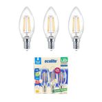 Ecolite 4W LED Filament Mum Ampul, E14 Duy, 6500K Beyaz Işık, 470 Lümen, Şeffaf Cam, Akkor Görünümlü Dekoratif Lamba, 3'lü Paket (Beyaz)