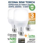 ECONA 3ADET 30w Torch Büyük Ampül Led Işık Tasarruflu Ultra Parlak 6500k Beyaz Işık Büyük Ampül E27
