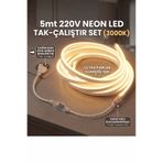 ECONA 5 Metre 220V Neon LED Şerit Günışığı (3000K) - Tak Çalıştır Set - Fişli Trafo Gerektirmez Esnek LED