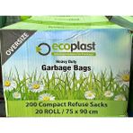 Ecoplast Doğa Battal Boy Siyah Çöp Torbası Poşeti 300 gr 75 x 90 cm 10 Adetlik 20 Rulo Koli