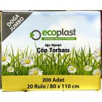 Ecoplast Doğa Jumbo Boy Siyah Çöp Torbası Poşeti 300 gr 90 Litre 80 x 110 cm 10 Adetlik 20 Rulo