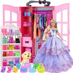 Ecore Fun 120 Adet Moda Bebek Dolabı Dolabı Bebek Giysileri ve Aksesuarları Depolama, Giysiler, Elbiseler, Ayakkabılar, Ayakkabı Rafı, Çantalar, Kolye, Askılar 28 cm Kız Bebek Giysileri için