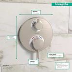 Ecostat S Minimalist Hacim Otomatik Sıcaklık 2 Saplı 15,24 Cm Genişliğinde Termostatik Duş Pervazı, Fırçalanmış Nikel Yönlendiricili Kaba Valf Için, 15758821