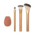 EcoTools Değerli Metaller Yüz Karışımı ve Şekillendirici Seti, Makyaj Fırça Seti, Temel Fırçası, Çevre Dostu Makyaj Fırça Seti, Geri Dönüşümlü Alüminyum, Krom, Hassas, 4 Parça Set