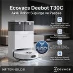 Ecovacs Deebot T30C Omni Istasyonlu 20000PA, Sıcak Suda Yıkama 75°c, Ozmo Turbo 2.0 Paspas, , Uyarlanabilir Islak Temizlemli Robot Süpürge,eli - Beyaz